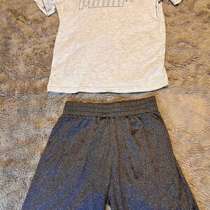 Puma Heather Gray Tee and Charcoal Shorts Set